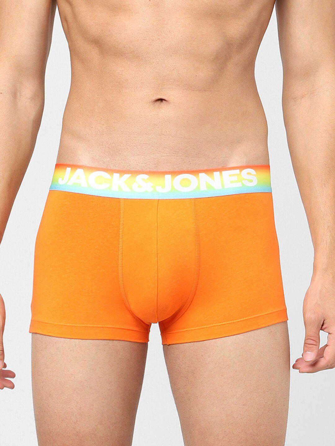 jack & jones men orange solid cotton trunks 116796104