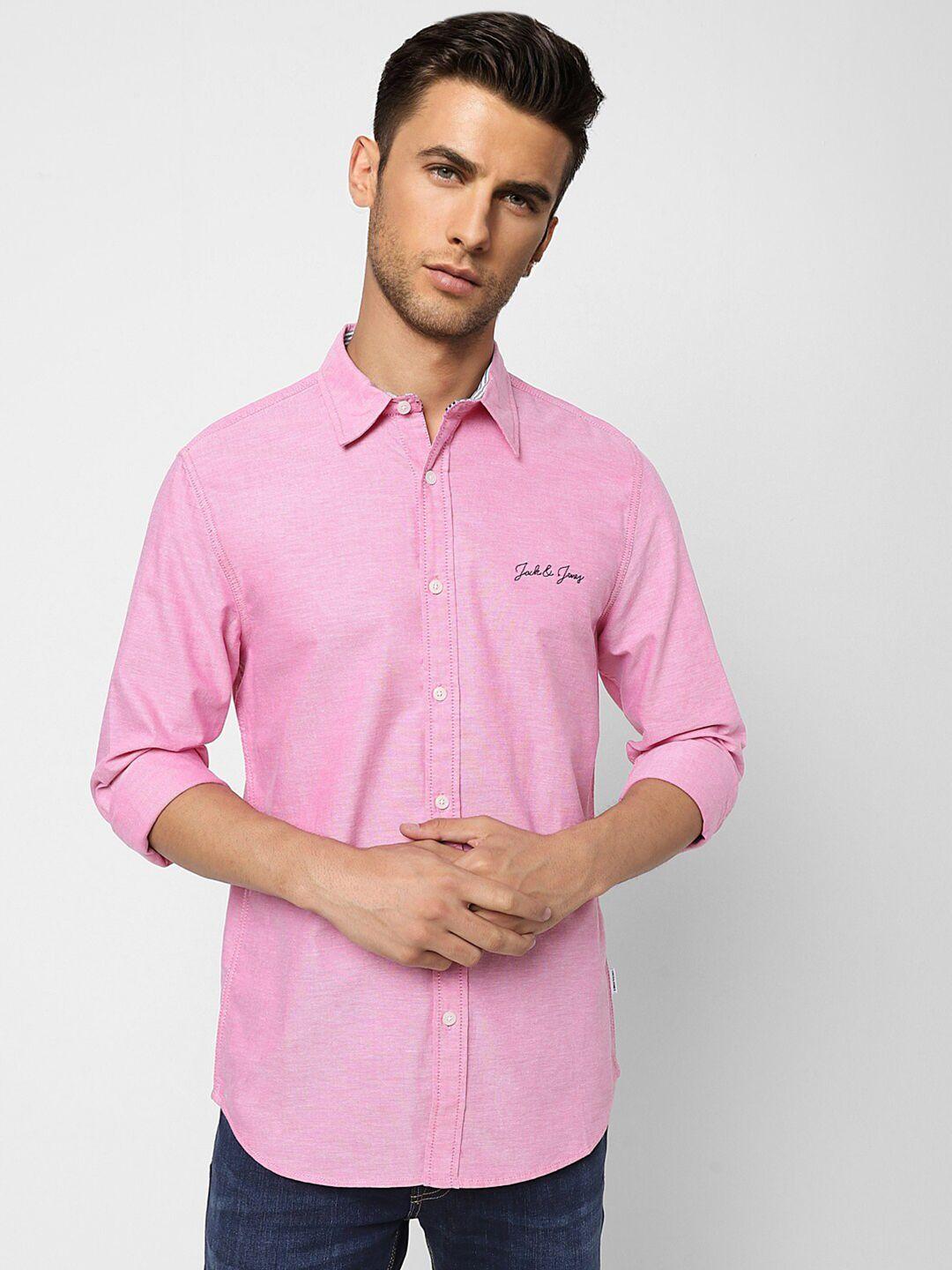 jack & jones men pink cotton casual shirt