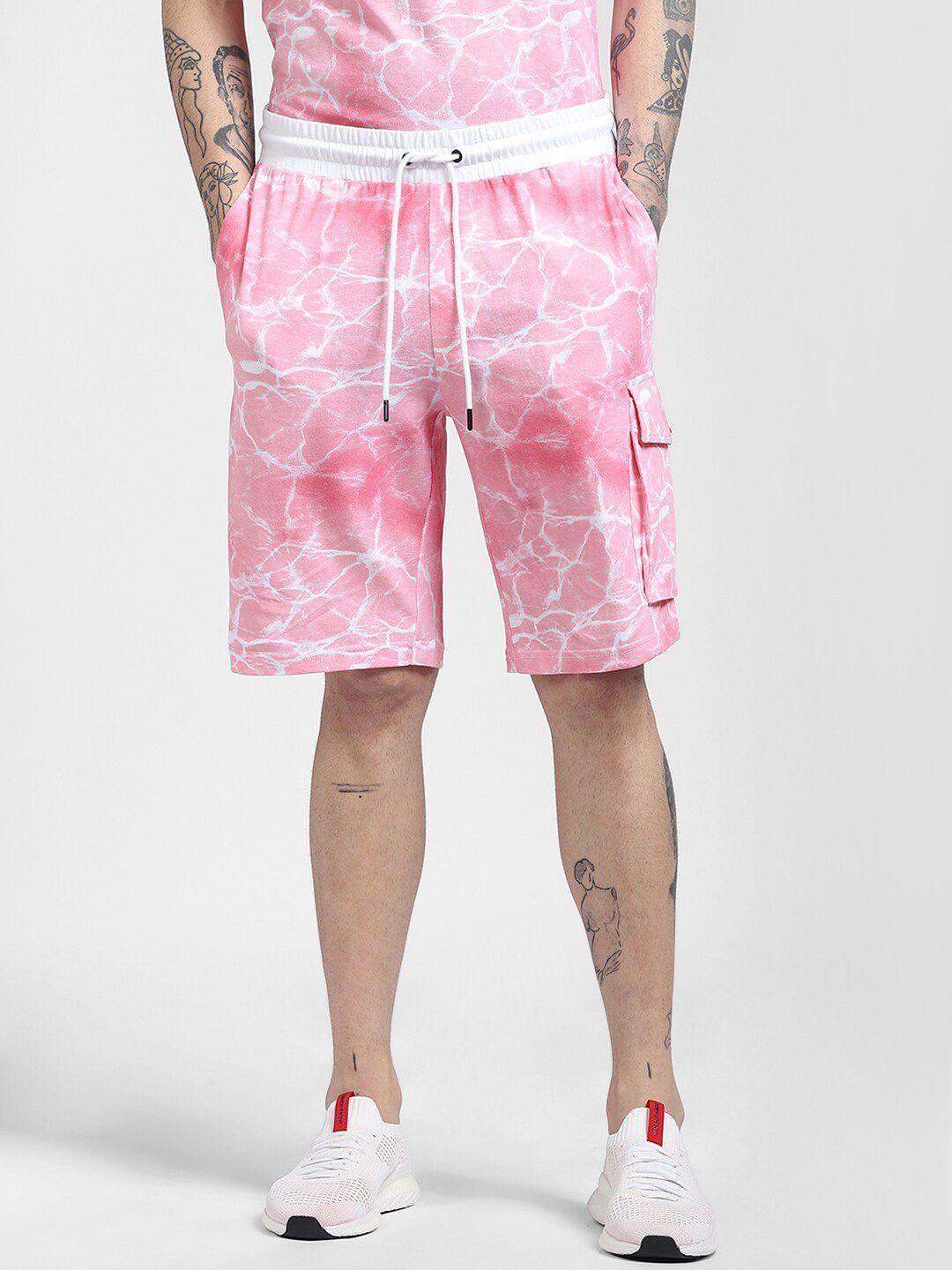 jack & jones men pink printed mid rise cotton regular shorts