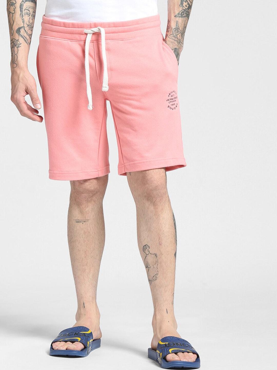 jack & jones men pink slim fit cotton shorts