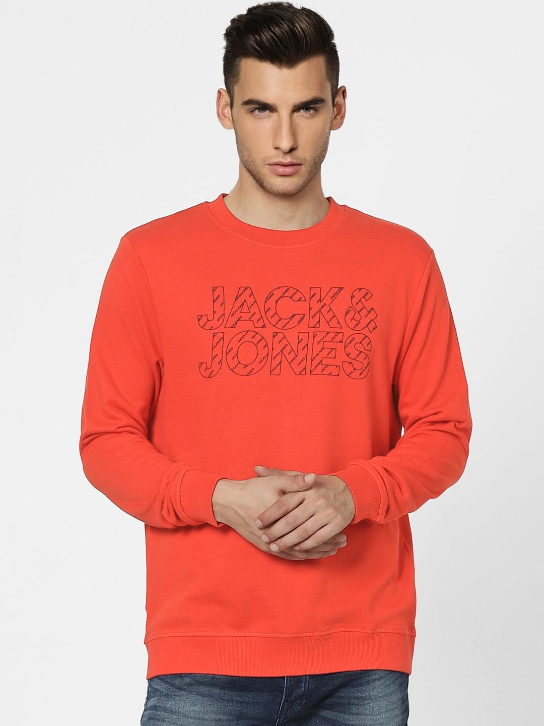 jack & jones men red logo printed sweatshirt