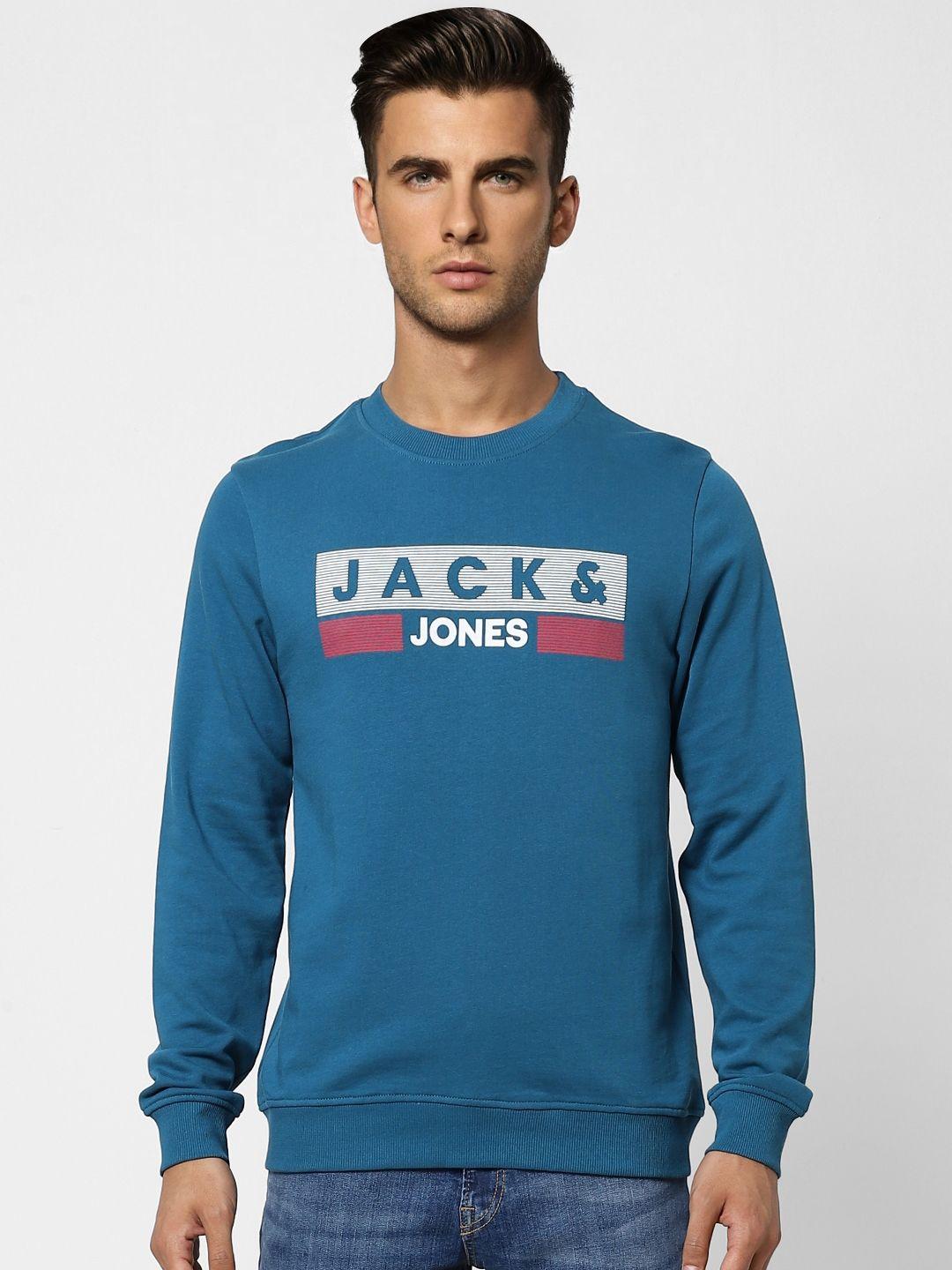 jack & jones men teal blue printed sweatshirt