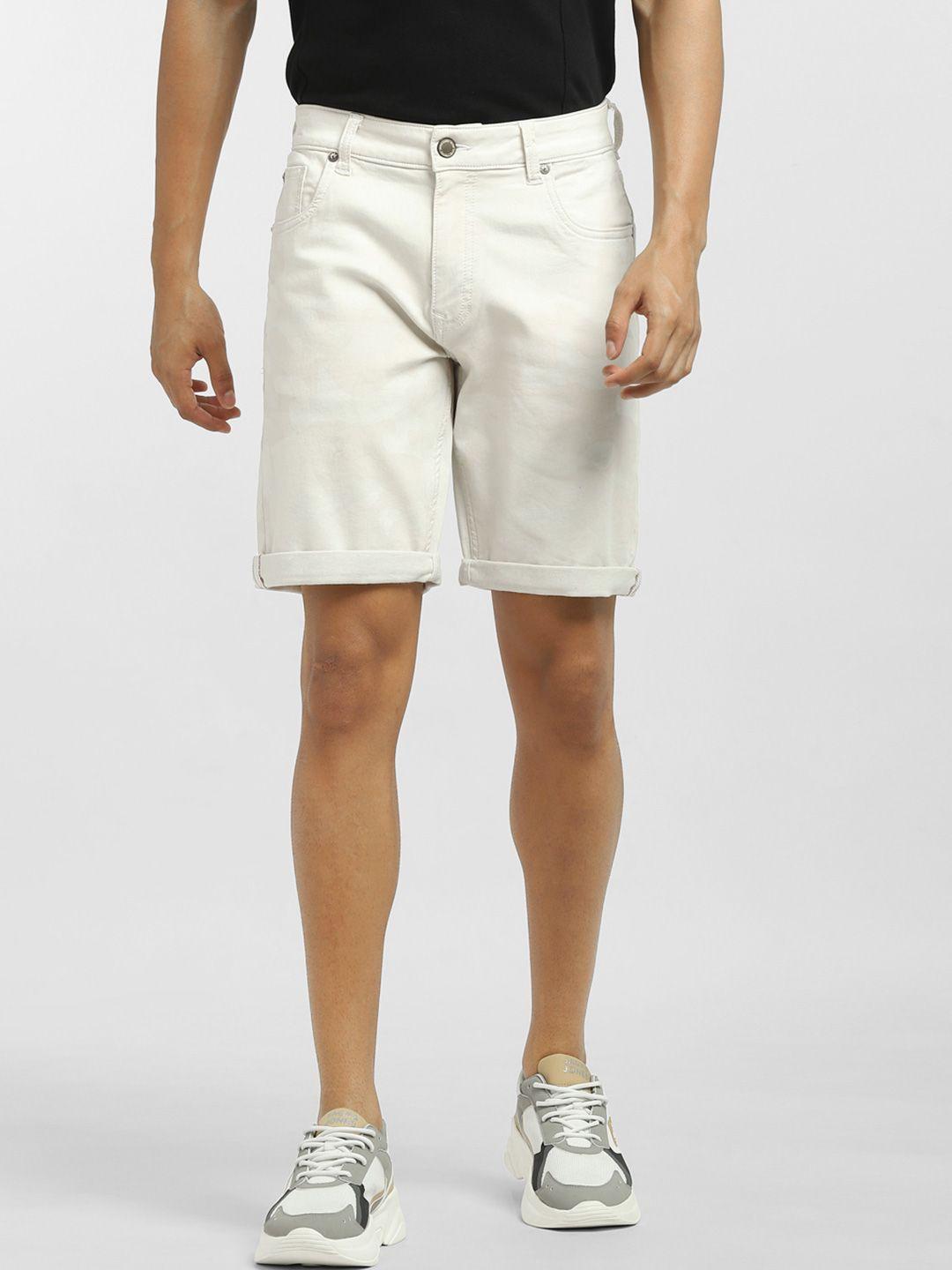 jack & jones men white low-rise denim shorts