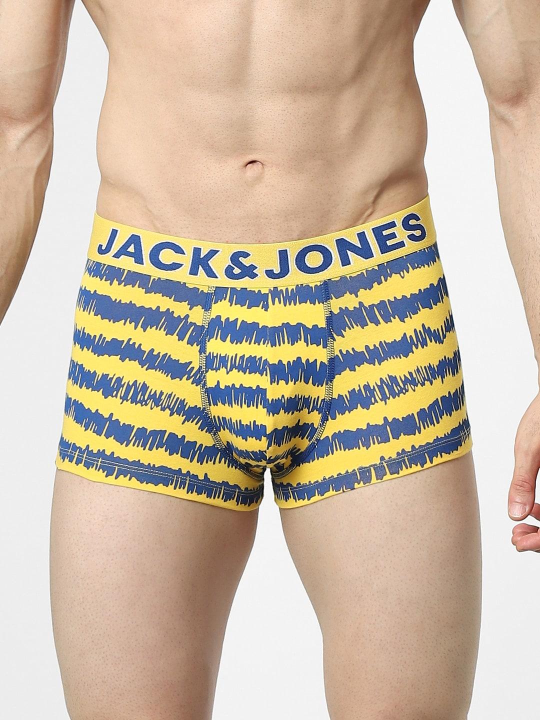 jack & jones men yellow & blue striped cotton trunk