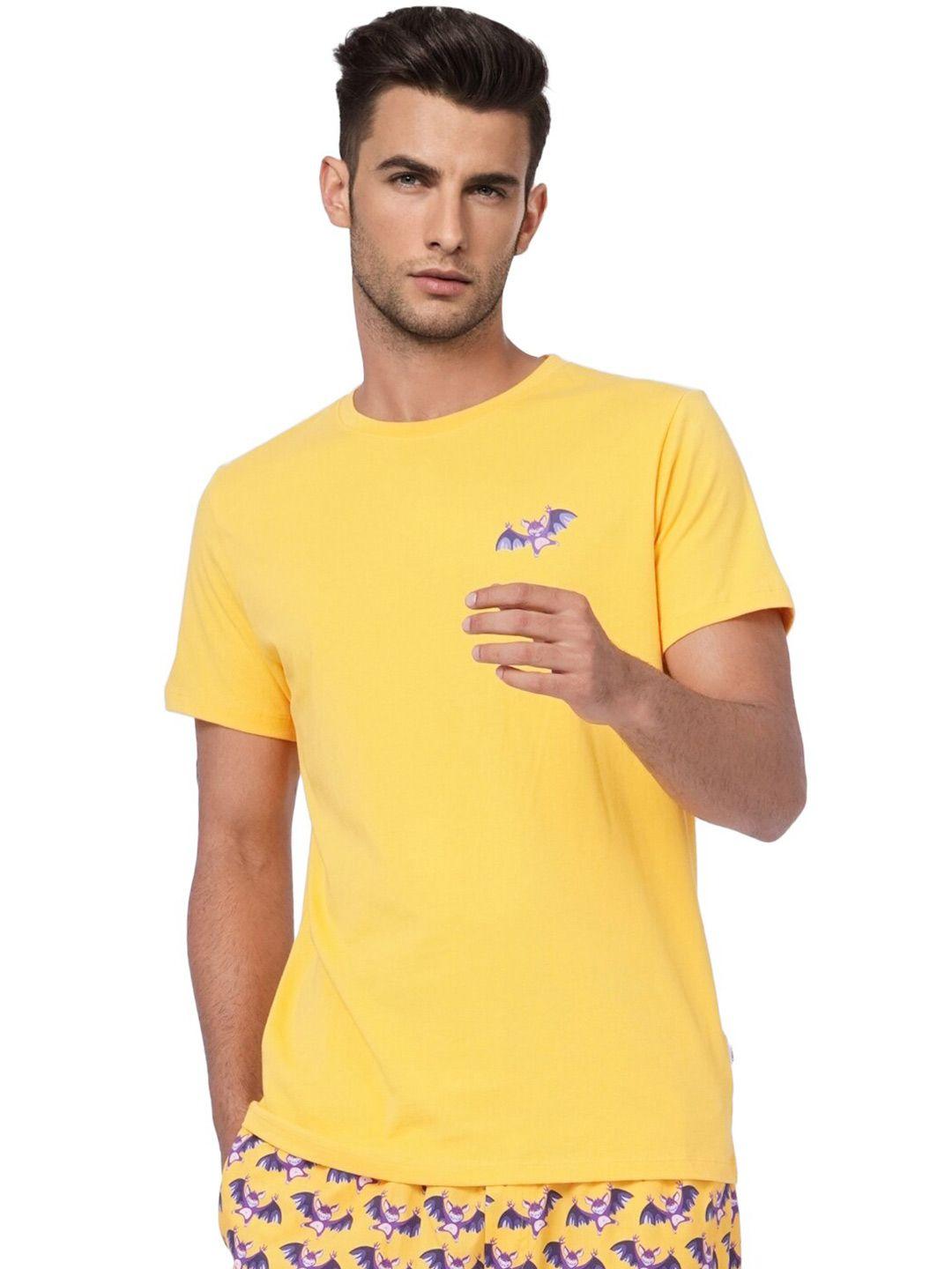 jack & jones men yellow floral printed pockets t-shirt