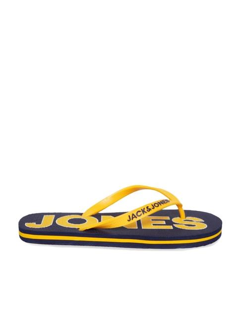 jack & jones men's yellow & navy flip flops