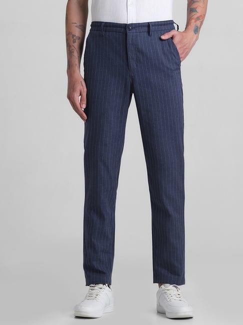 jack & jones navy blazer cotton slim fit striped trousers