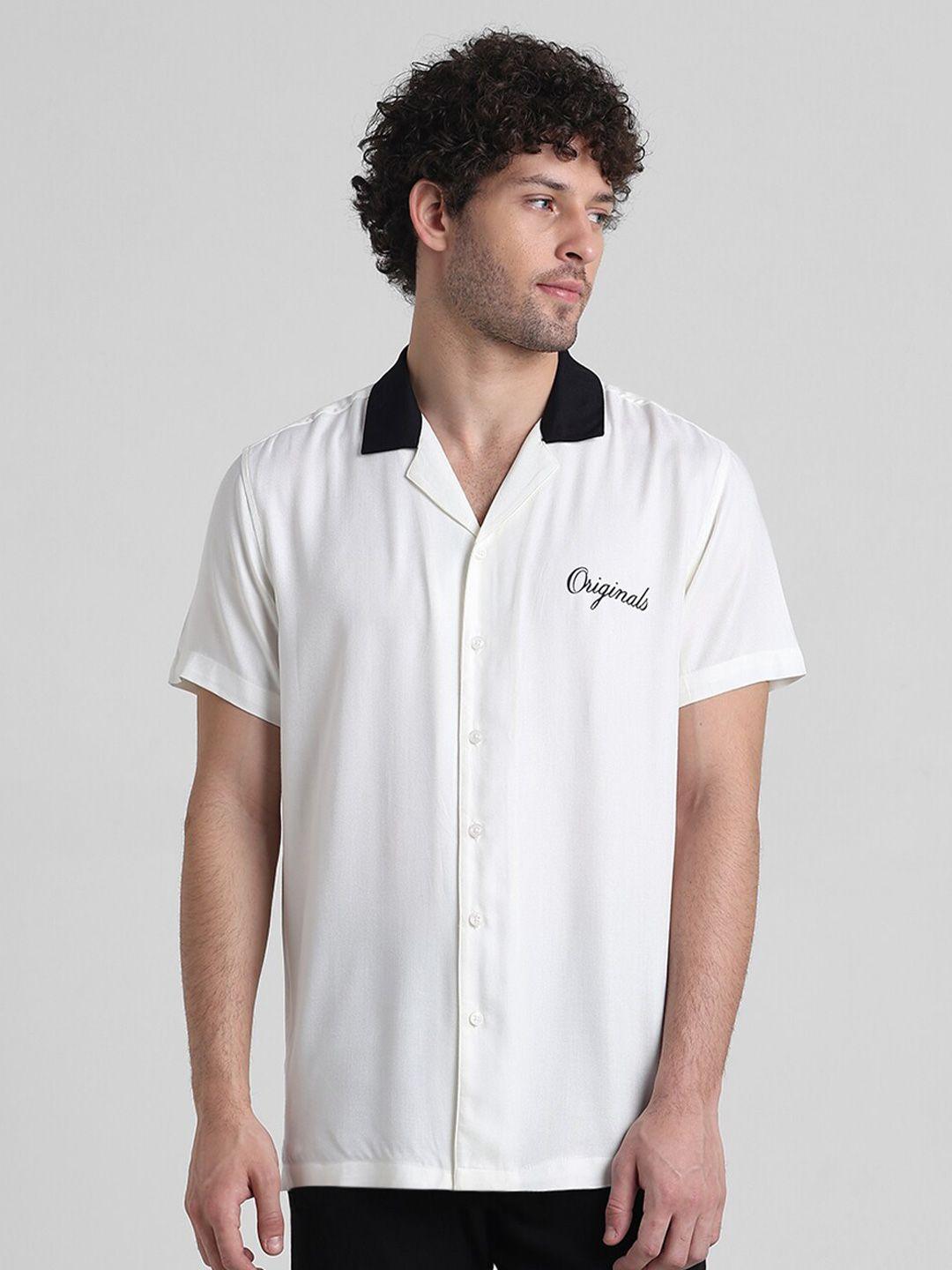 jack & jones typography printed cuban collar casual shirt