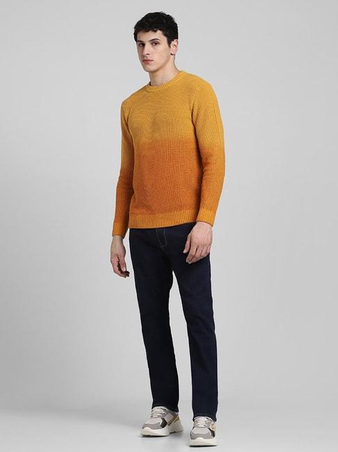 jack & jones yellow slim fit textured sweater
