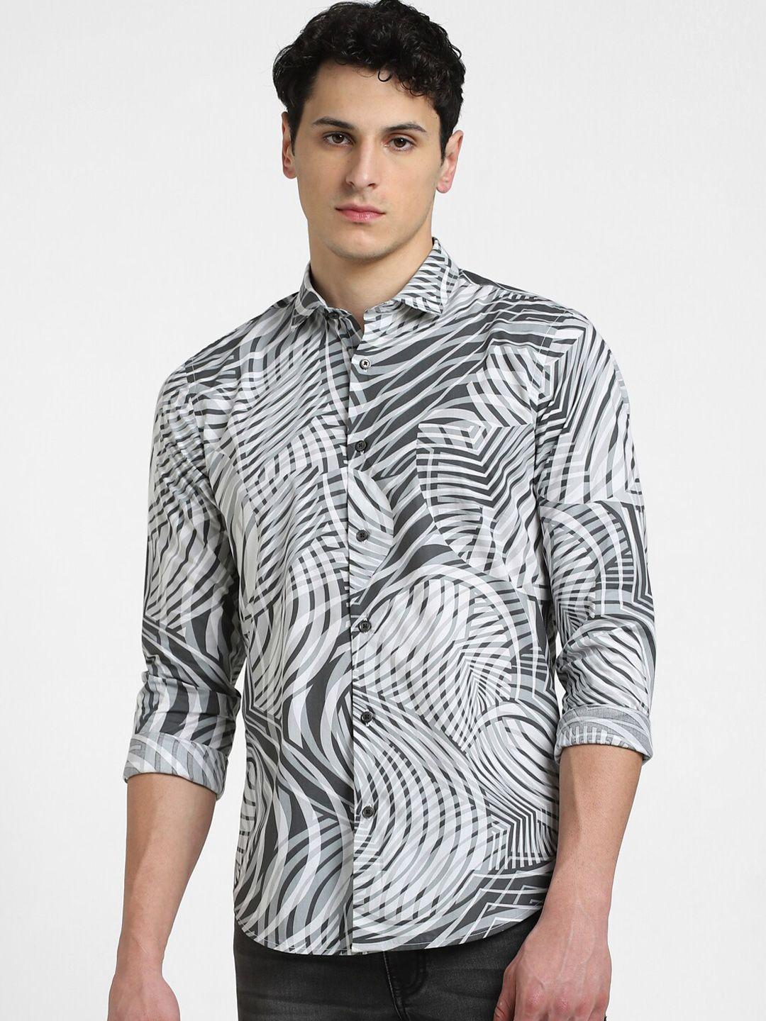 jack & jones abstract printed cotton slim fit casual shirt