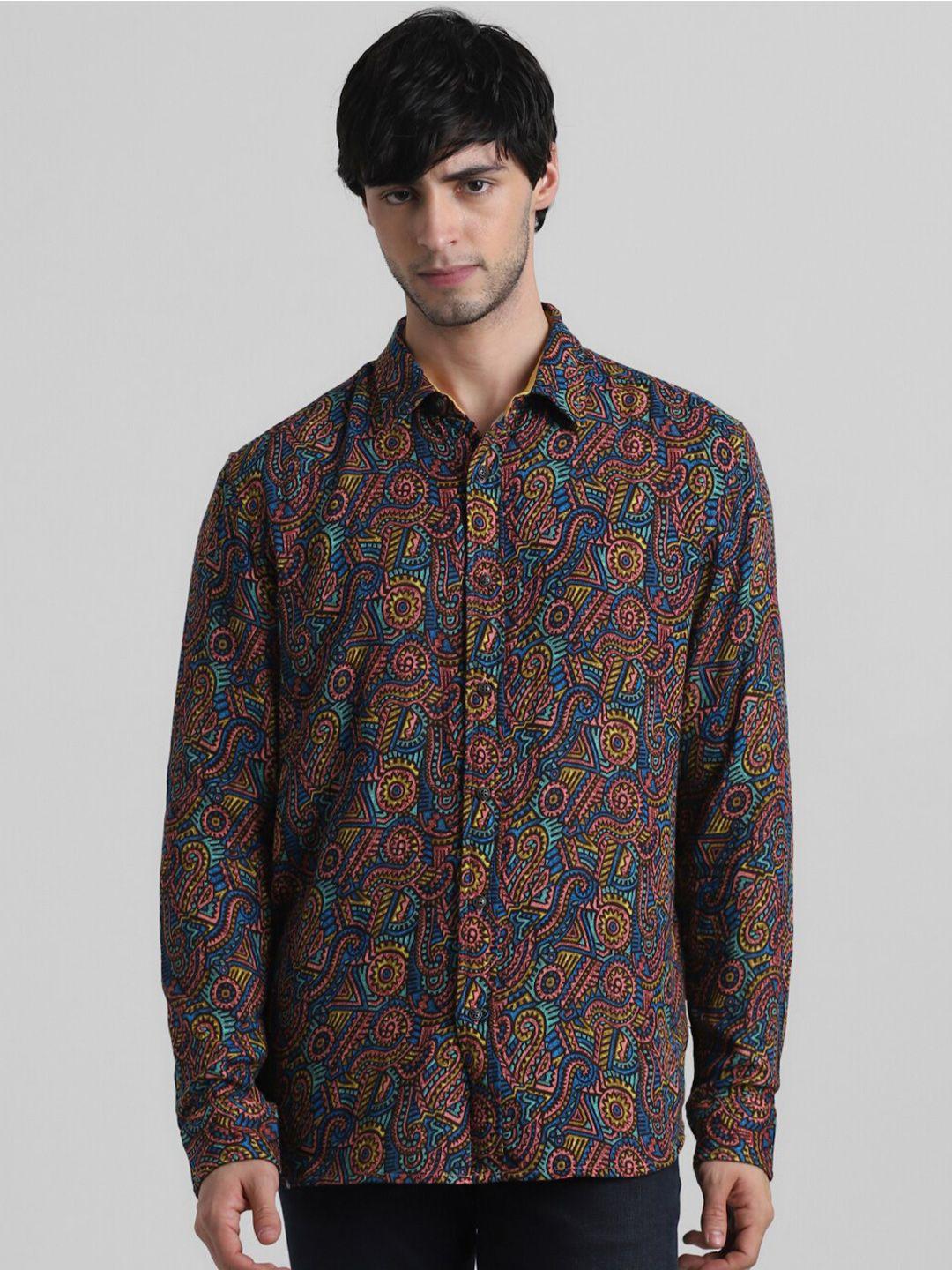 jack & jones abstract printed slim fit opaque cotton casual shirt