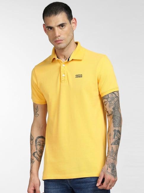 jack & jones amber yellow cotton slim fit polo tshirt