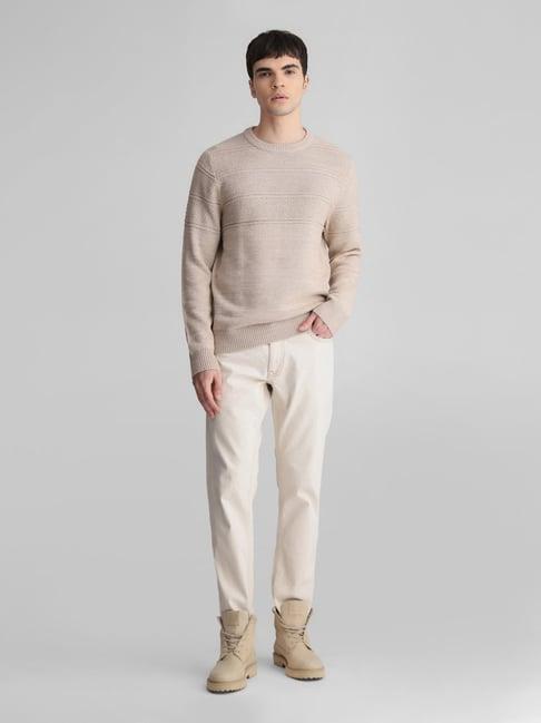 jack & jones beige slim fit round neck sweater