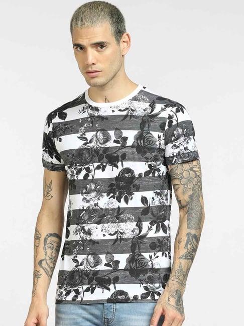 jack & jones black & white slim fit printed t-shirt