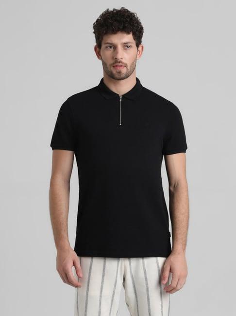 jack & jones black cotton regular fit polo t-shirt