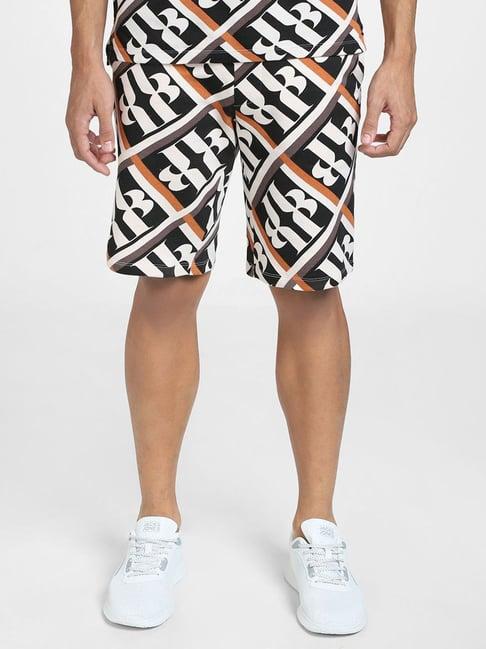 jack & jones black cotton regular fit printed shorts