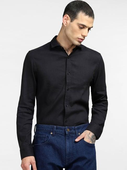 jack & jones black linen slim fit shirt