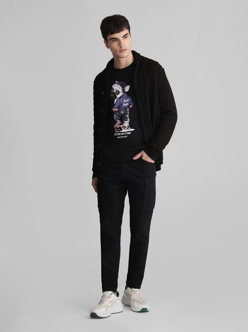 jack & jones black slim fit shawl collar cardigan