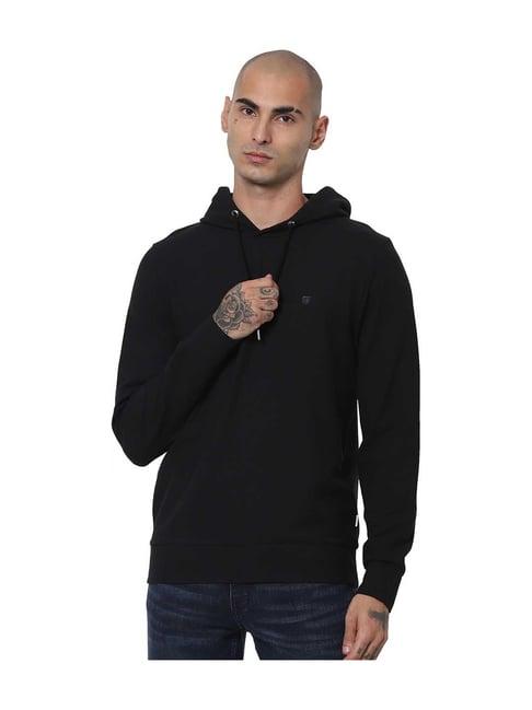 jack & jones black solid cotton hoodie