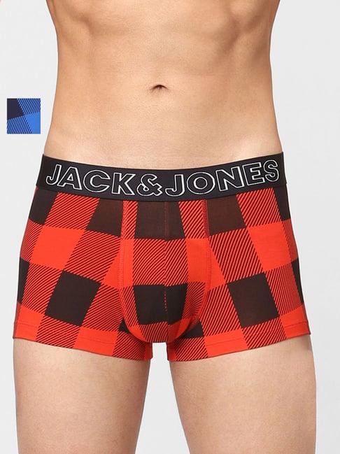 jack & jones blue & orange checkerd trunks - pack of two