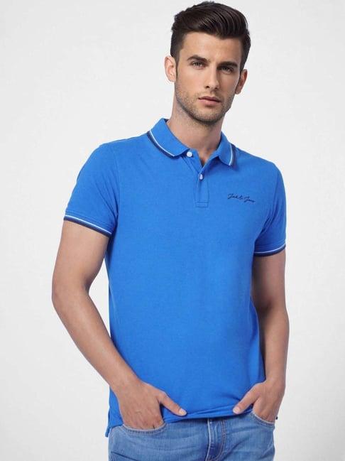 jack & jones blue cotton regular fit polo t-shirt