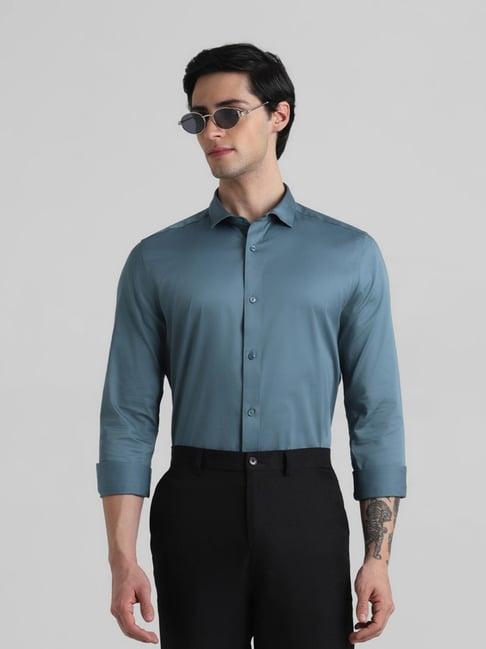 jack & jones blue cotton slim fit shirt