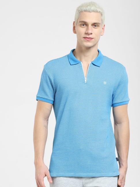 jack & jones blue cotton slim fit textured t-shirt