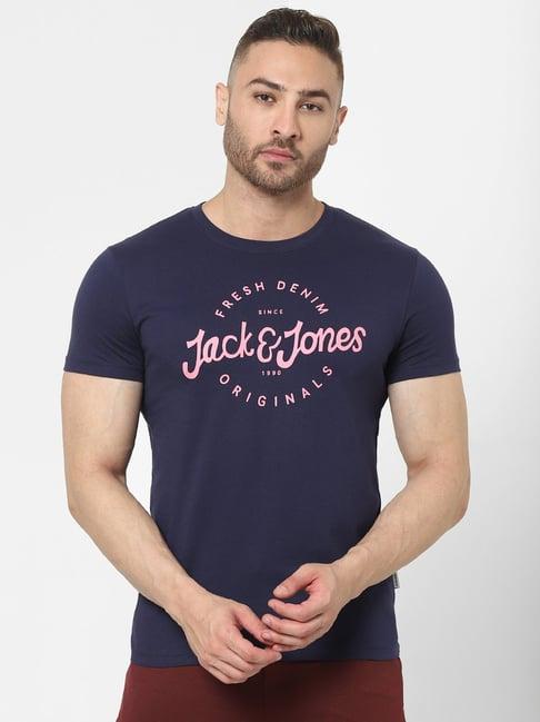 jack & jones blue regular fit printed t-shirt