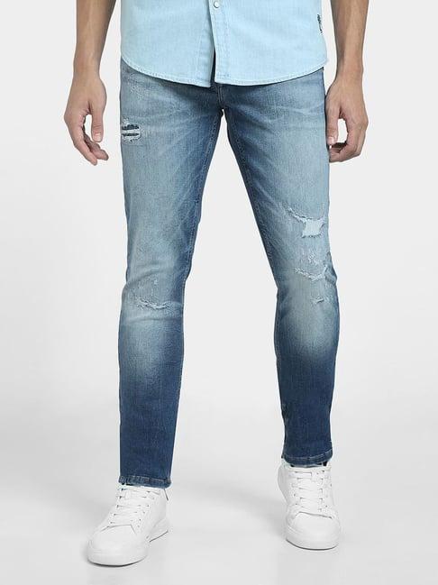 jack & jones blue skinny fit distressed jeans