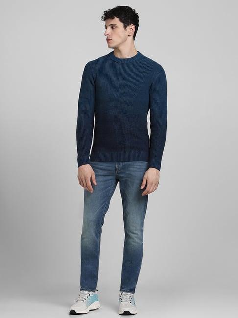 jack & jones blue slim fit textured sweater