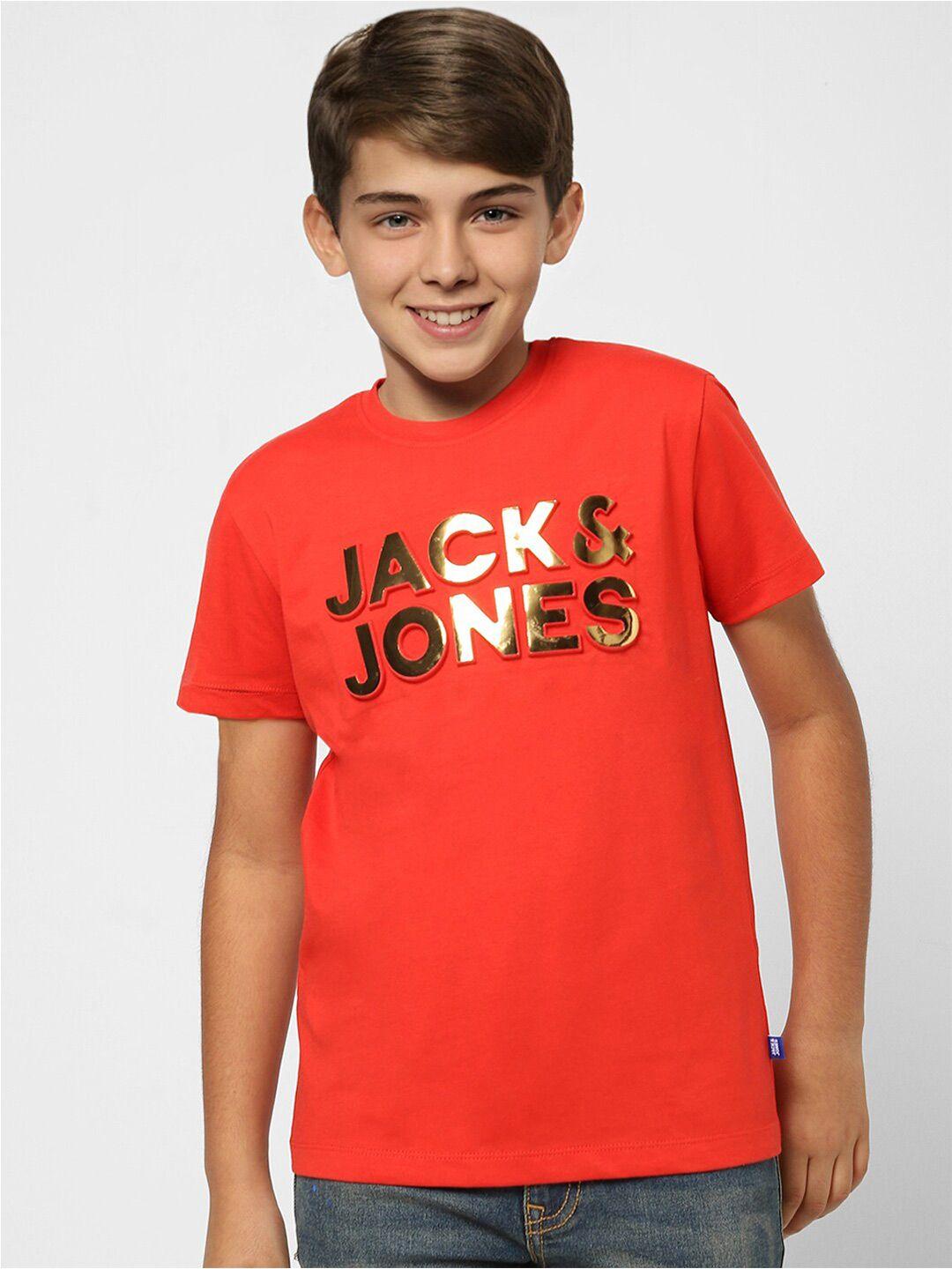 jack & jones boys orange brand logo printed t-shirt