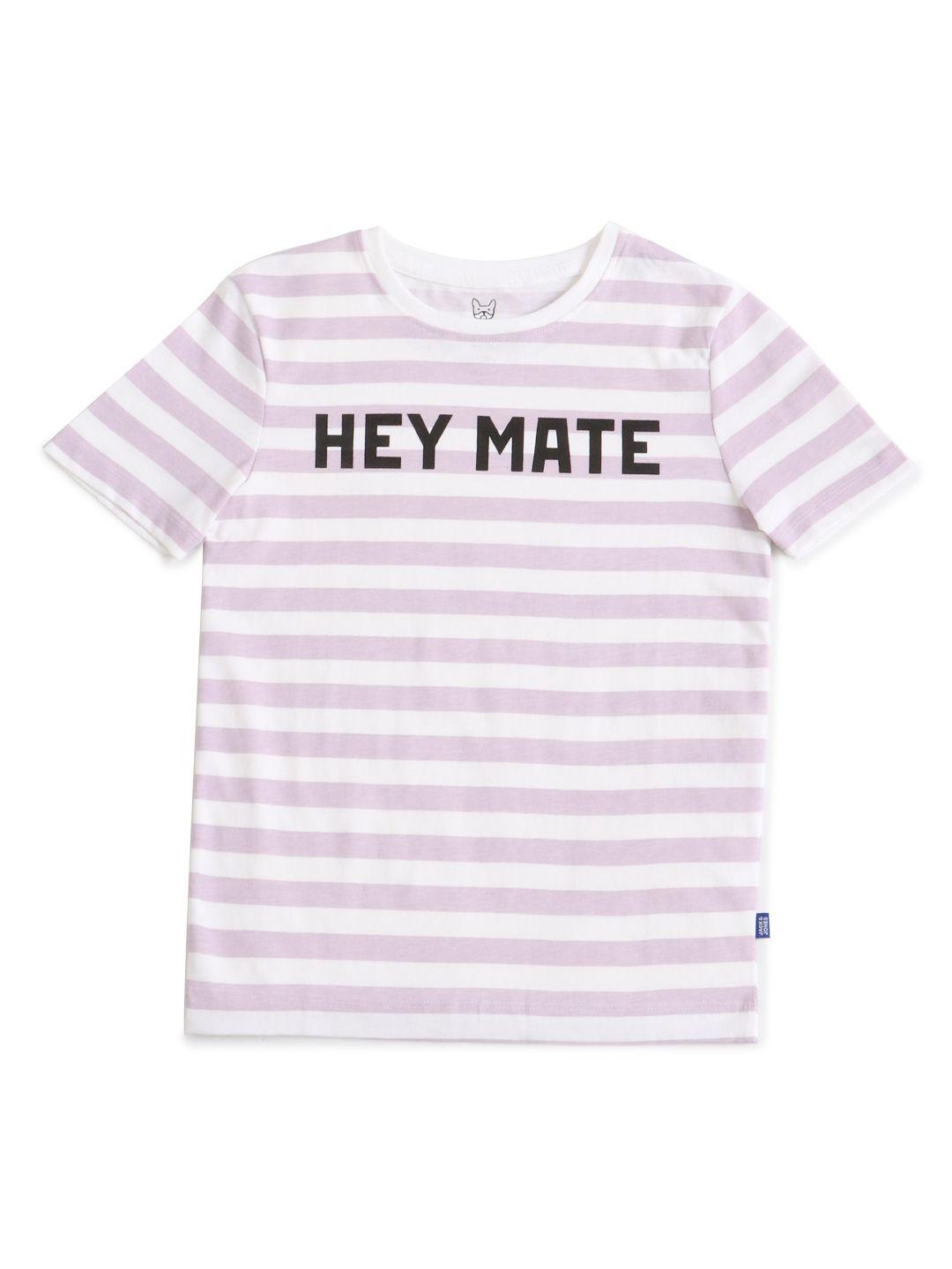 jack & jones boys purple & white typography printed slim fit t-shirt