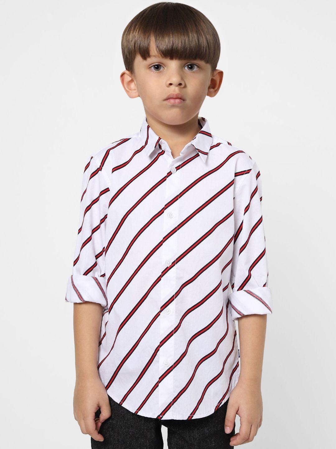 jack & jones boys white & red striped cotton casual shirt