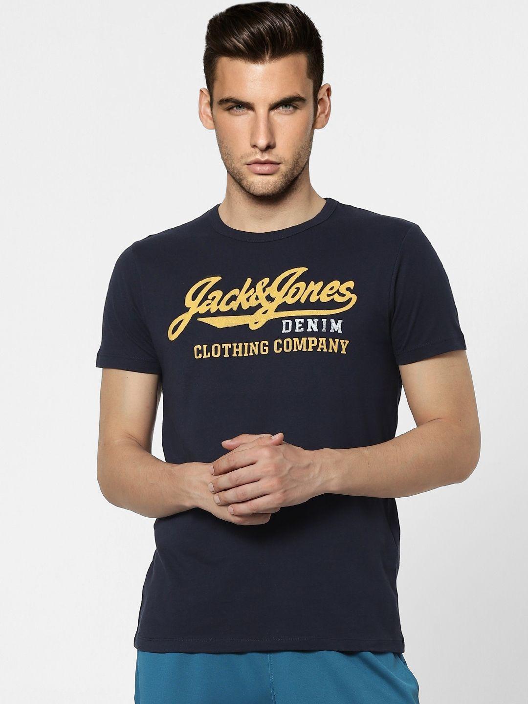 jack & jones brand logo printed pure cotton t-shirt