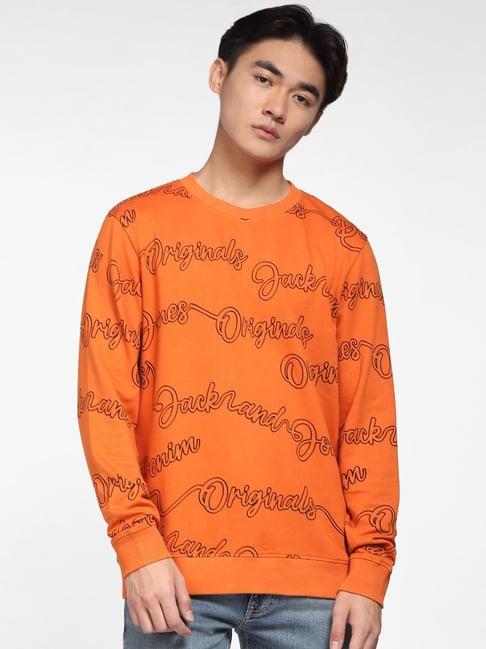 jack & jones burnt orange cotton regular fit printed sweatshirt