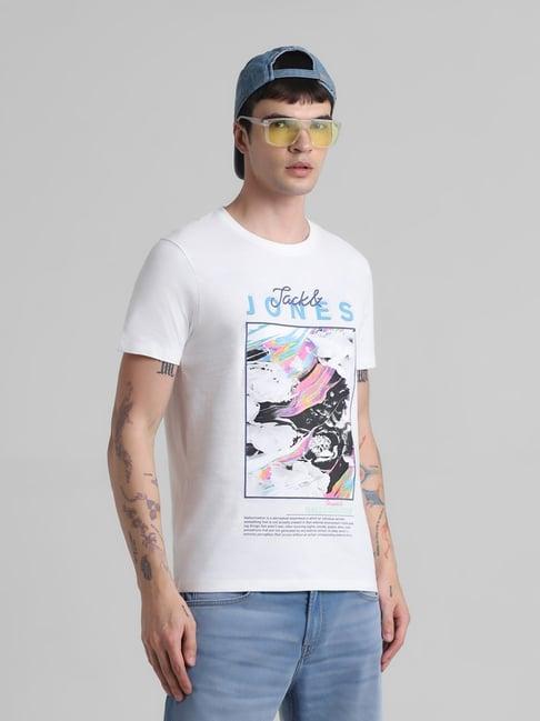 jack & jones cloud dancer cotton regular fit printed t-shirt