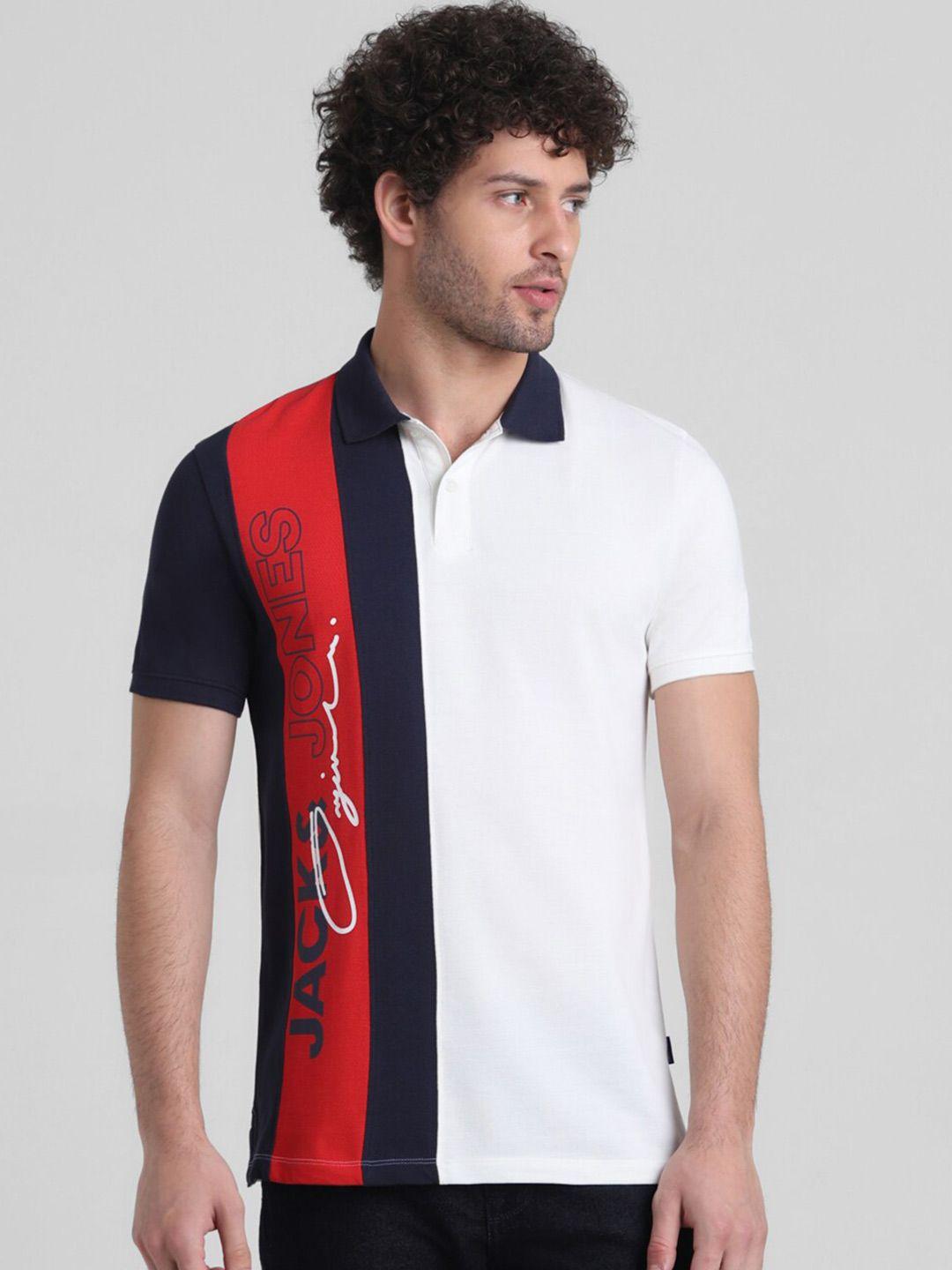 jack & jones colourblocked cotton polo collar slim fit t-shirt
