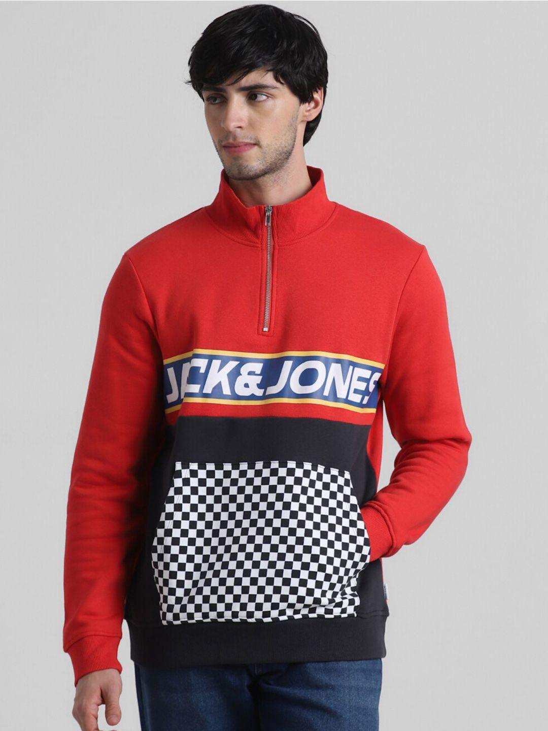 jack & jones colourblocked mock collar pullover sweatshirt