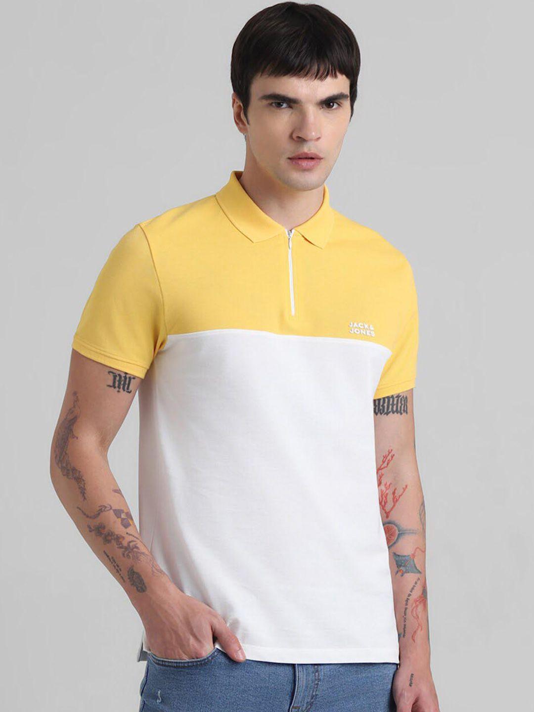 jack & jones colourblocked polo collar slim fit pure cotton t-shirt