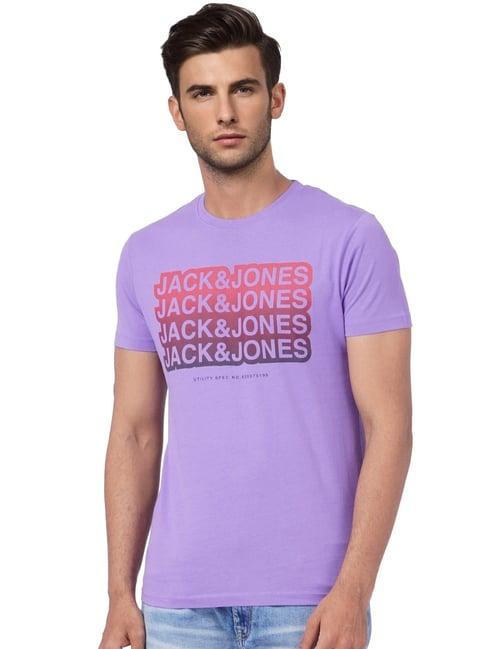 jack & jones dahlia purple cotton slim fit printed t-shirt