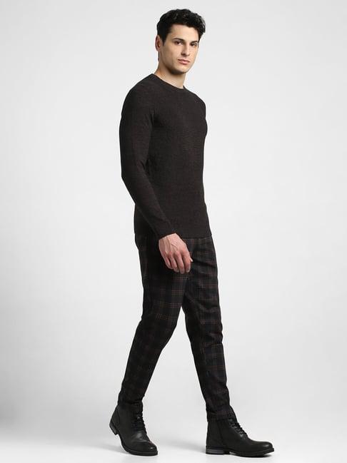 jack & jones dark brown slim fit textured cotton sweater