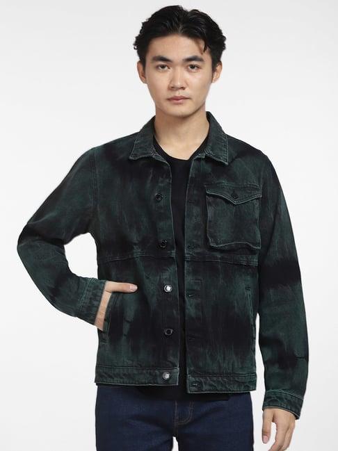 jack & jones dark green regular fit cotton denim jacket