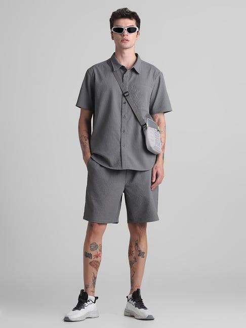 jack & jones dark grey regular fit textured shorts