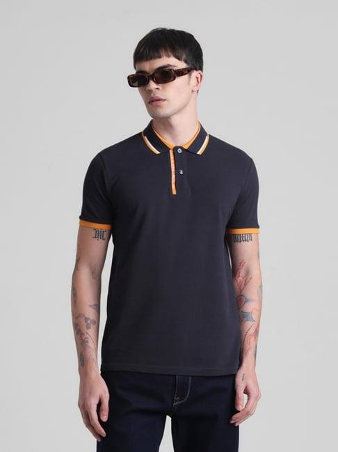 jack & jones dark navy cotton slim fit polo t-shirt