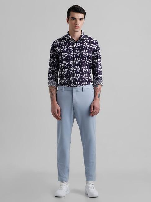 jack & jones dark purple slim fit floral print cotton shirt