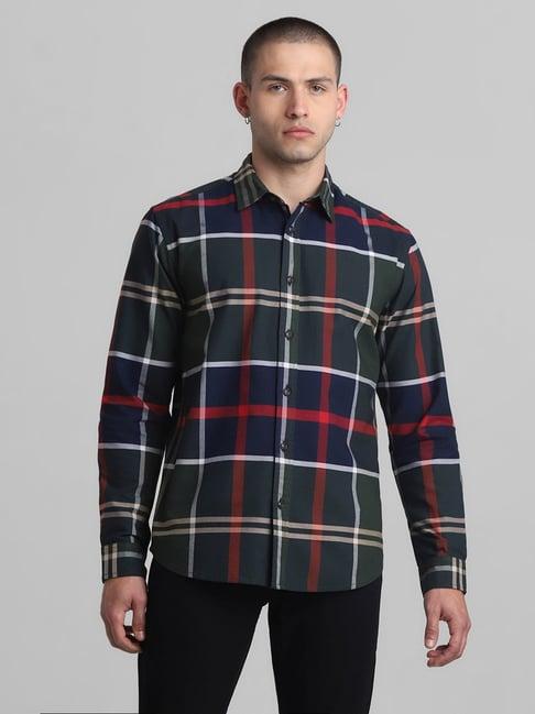 jack & jones deep forest cotton regular fit checks shirt