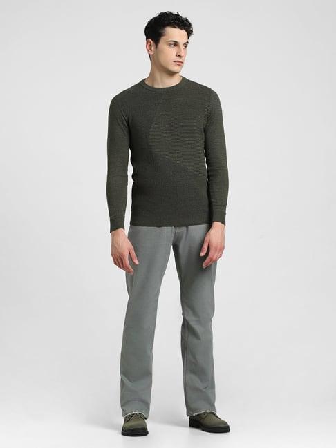 jack & jones dusty olive slim fit textured cotton sweater