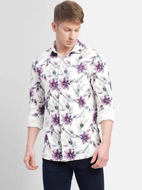 jack & jones egret cotton slim fit floral print shirt