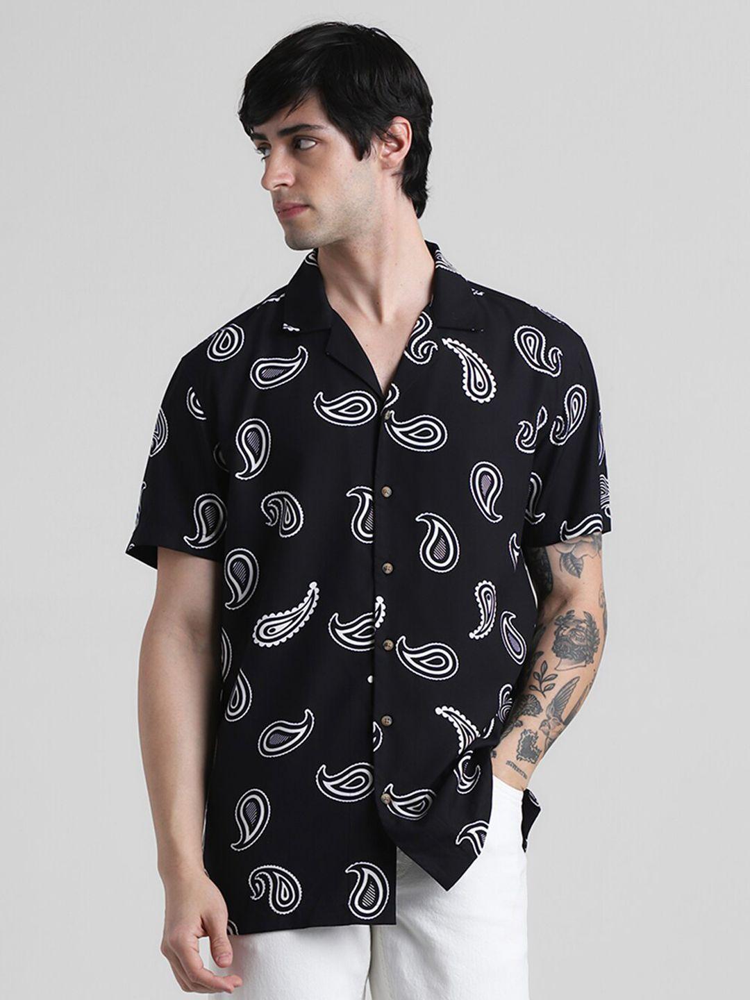 jack & jones ethnic motifs printed cuban collar casual shirt