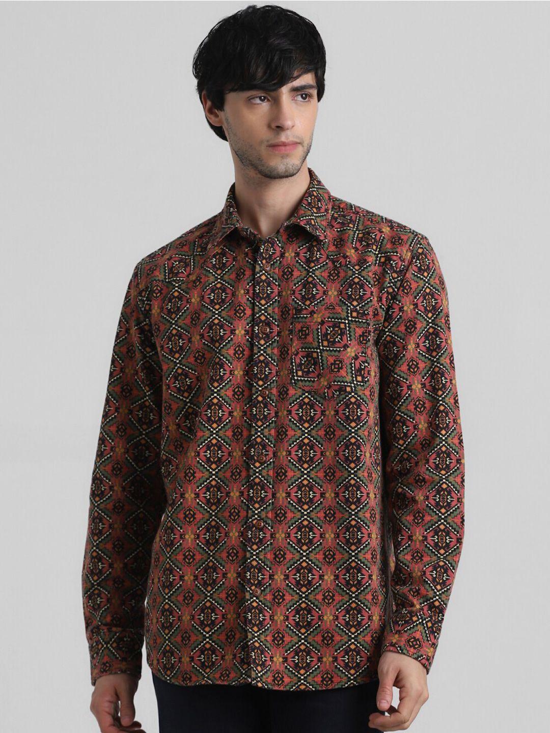 jack & jones ethnic motifs printed opaque regular fit cotton casual shirt